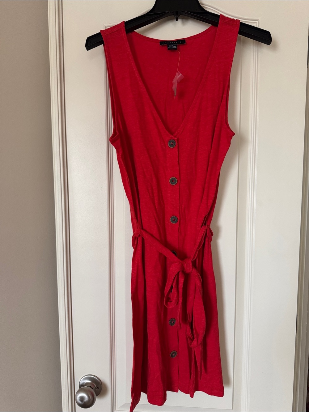 Sanctuary Red Sleeveless Button-Front Mini Dress with Waist Tie